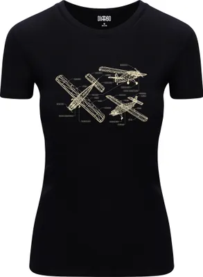 Produktbild von Diarbo Damen T-Shirt mit Blaupausen Druck Leichtes Flugzeug Schwarz Gr.XXL