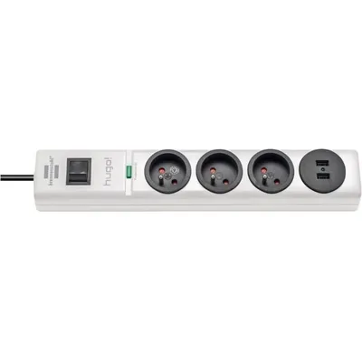 Produktbild von BRENNENSTUHL Steckdosenleiste hugo! 3 Steckdosen mit 2 USB-Steckdosen mit 2 m Überspannungsschutz / Überspannungsschutz - Weiß