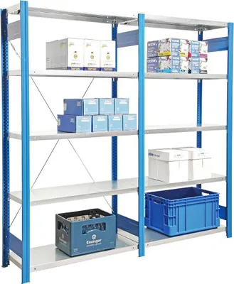 Produktbild von Fachbodenregal FALKE | Light-Duty | Grundregal | HxBxT 200x129x50cm | 5 Ebenen | Fachlast 150kg | Einseitig nutzbar | Rahmen Lichtgrau