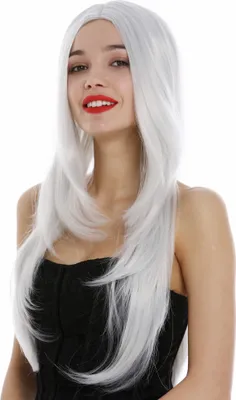 Produktbild von WIG ME UP Perücke sehr lang glatt gestuft Mittelscheitel Grau Weißgrau 3217-001