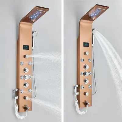 Productafbeelding van LED Douchepaneel met LCD Display – Rose Gouden Design, 6 Watermodi, Regen & Waterval Douchekolom