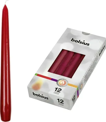 Zdjęcie produktu dla Bolsius Świeca Świąteczna Stożkowa Na Stół  24,5x2,4 cm Bordowa 12 Szt.