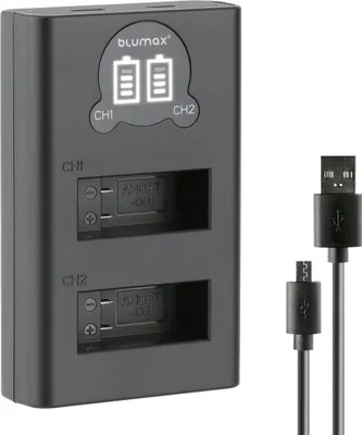 Produktbild von Blumax Dual LCD Ladegerät | für GoPro AHDBT-901 Laden über USB-C oder Micro-USB