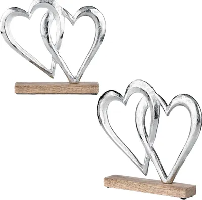 Produktbild von 2er Set Herz Dekoaufsteller Dekoobjekt Silber Amour -7-