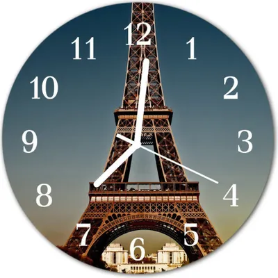 Produktbild von Glasuhr Wanduhr Küchenuhr Echt-Glas 30fi cm Eiffelturm blau