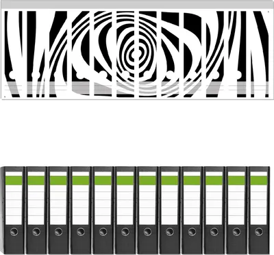 Produktbild von Wallario 12 Stück breite Ordner inkl. Klebeetiketten mit Motive Optische Täuschung - Zebra Muster - schwarz weiß -  Set mit Rückenschildern / Ordnerrücken Stickern