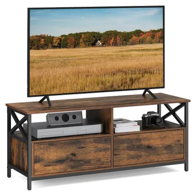 Immagine prodotto di Mobile Tv, Mobile Tv Per Televisore Da 55 Pollici, Per Soggiorno, Con 2 Cassetti, 2 Ripiani, 120 X 40 X 50 Cm, Struttura In Acciaio, Stile Industriale