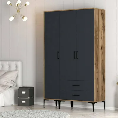 Immagine prodotto di Dmora Guardaroba 3 Ante Phyan 47.5x120 cm Nero Antracite, Appendiabiti 3 Ante