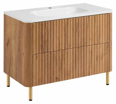 Produktbild von Badezimmerschrank 80, Craft-Eiche, mit Waschbecken, Beine gold, 80,7 x 44,4 x 64,9 cm