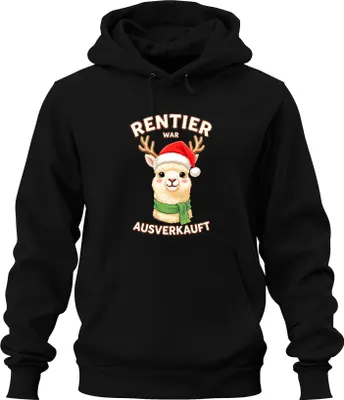 Produktbild von Rentier war t Alpaka Weihnachten lustig Geschenk Uni Hoodie Kapuzenpullover, Schwarz, XXL