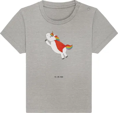 Produktbild von Mr. & Mrs. Panda Organic Baby Shirt Einhorn Geburtstag 0. - 6. Monat - Heather Grey - Geschenk, Geburtstagsgeschenk, Babyshirt, Einhörner, Unicorn, Öko T-Shirt, Superheld