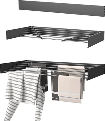 Produktbild von Wasophoogte® Wäscheständer Ausziehbar, wäscheständer wand, 6m Trockenlänge, Klappbarr Waschetrockner 100cm, Schwarz