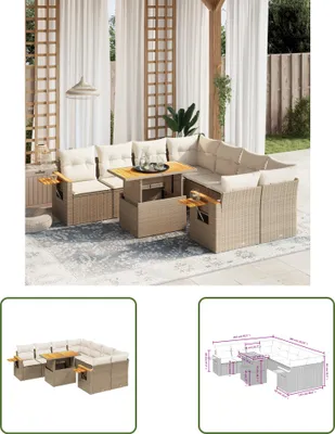 Produktbild von The Living Store 9-tlg. Garten-Sofagarnitur mit Kissen Beige Poly Rattan