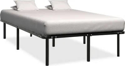 A bed frame with a mattress and two pillows on a white background.