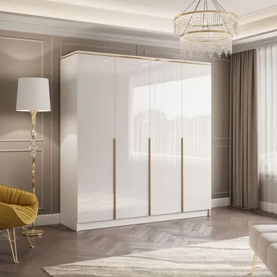 Produktbild von Kleiderschrank AURORA 4D in Weiß mit goldenen Chromgriffen