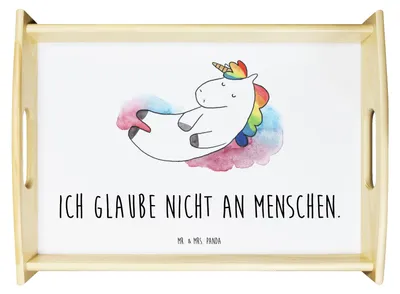 Produktbild von Mr. & Mrs. Panda tablett aus holz Einhorn Wolke 7 - Weiß - Geschenk, Dekotablett, sofatablett, Deko, Serviertablett, Menschen, Holztablett, Einhörner, Glaube, Realität