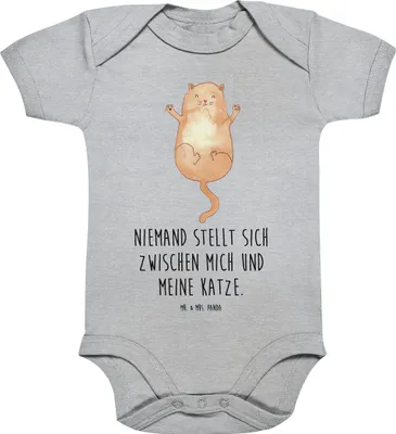 Produktbild von Mr. & Mrs. Panda Strampler Katze Umarmen 1. - 3. Monat - Heather Grey - Geschenk, Katzen, Einteiler, Cats, babykleidung body, Babybody, Baby, Liebe, overall