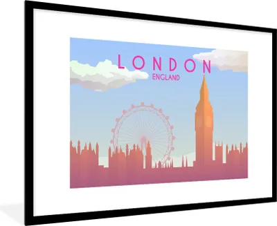 Produktbild von MuchoWow® MuchoWow® Gerahmtes Poster Illustration der Skyline von London, England 90x60 cm - Poster mit zchwarzem Bilderrahmen - Wanddekoration - Fotos