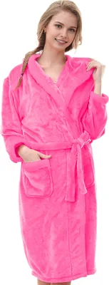 Produktbild von Winternachthemd für Paare, dickes Fleece, warm, mit Schnürung, verstellbarer Bund, Kapuzentaschen, gute Wasseraufnahme, mittellang, Damen-Homewear, Spa-Hotel-Bademantel