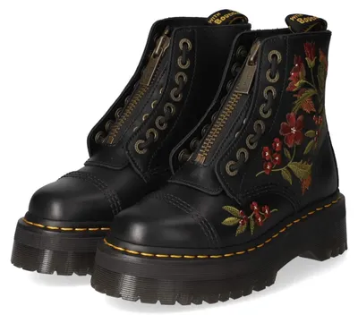 Immagine prodotto di Stivali stringati da donna Dr. Martens modello SINCL.FLORAL, in pelle liscia nera, taglia: 38