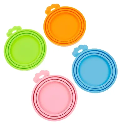Produktbild von 4 Stück Universelle Silikon-Dichtungsdeckel für Tierfutterdosen