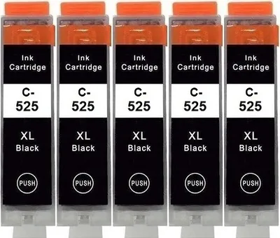Image de 5 cartouches d'encre compatibles avec Canon PGI-525 noir pour Pixma IP4850, IP4950, IX6550, MG5140, MG5150, MG5240, MG5250, MG5340, MG5350, MG6150...