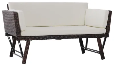 Zdjęcie produktu dla Ławka ogrodowa dwuosobowa wykonana z rattanu syntetycznego | Kolor: brązowy, beżowy | Wymiary: 50,78 x 25,98 x 26,37 cm