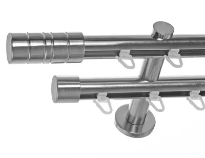 Produktbild von Innenlauf Gardinenstange Edelstahl Look 20mm Wandträger 2-läufig Zylinder, Länge wählbar H40 E34E30