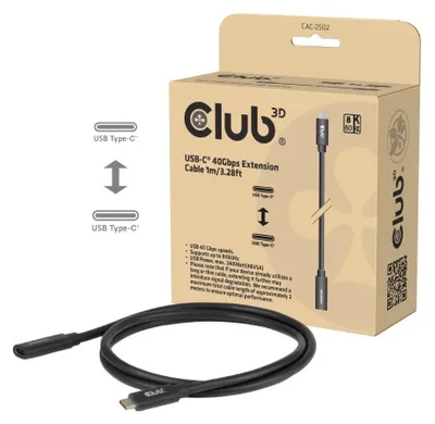 Produktbild von CLUB3D USB-C® 40Gbps Verlängerungskabel 1 m, 1 m, USB C, USB C, Schwarz