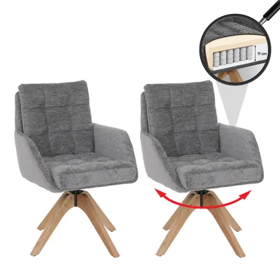 Image de Lot de 2 chaises de salle à manger HWC-Q36, chaise de cuisine, pivotante, tissu chenille (680 g/m²),  Oeko-Tex, bois MVG ~ gris