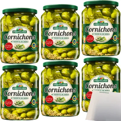 Produktbild von Spreewaldhof Cornichons mit frischem Dill und Zwiebeln 6er Pack (6x670g Glas) + usy Block