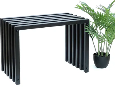 Produktbild von DanDiBo Hocker Metall Schwarz Sitzbank Massiv Wetterfest 60 cm Sitzhocker Ela Modern Bank Lamellenhocker