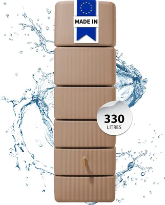 Image de 4rain récupérateur d'eau mural SLIM 330L sable avec robinet PE imitation laiton - Compact et élégant pour une collecte efficace