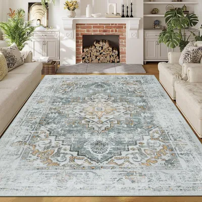 Imagen del producto de Alfombra vintage grande, diseño bohemio, 160 x 230 cm, antideslizante, ideal para el salón