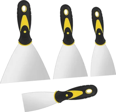 Produktbild von Spatelset, 4 Stück, Malerspatel mit rutschfestem Kunststoffgriff, Tapetenentferner, Tapeten für Wände