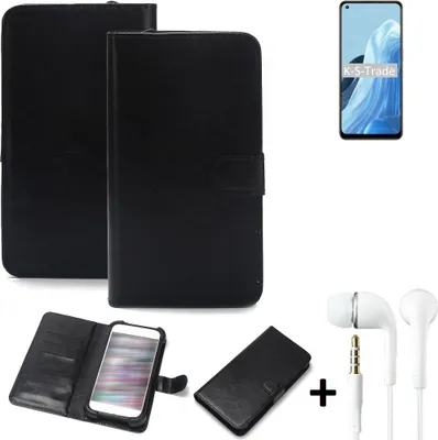 Produktbild von K-S-Trade Wallet Case Handyhülle kompatibel mit Oppo Reno7 4G Schutzhülle Flip cover Flipstyle Tasche Hülle Flipcover Slim Bumper schwarz + in ear