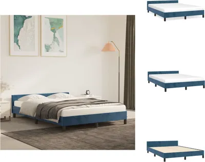 Image de vidaXL Cadre de lit avec tête de lit bleu foncé 140x190 cm Velours - Lits et sommiers