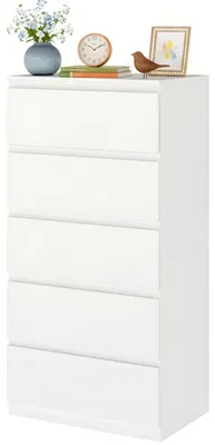 Image de Commode blanche, 5 tiroirs, dimensions 60x40x120 cm, en MDF