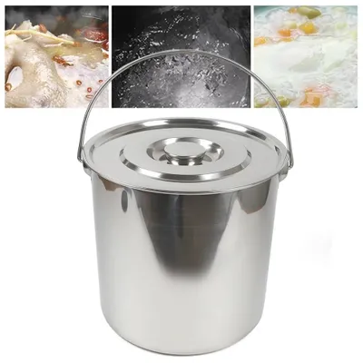 Image de Seau en acier inoxydable - Seau de stockage et de distribution de nourriture - 6 litres - Avec couvercle et poignée - Pour aliments - Argenté