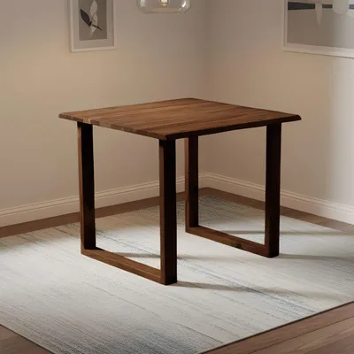 Produktbild von Esstisch Graz | 80 x 80 cm | Akazienholz massiv | Farbe: Nussbaum | echte Baumkante | U-Gestell Holz | pflegeleichter Esszimmertisch/Baumkantentisch/Küchentisch