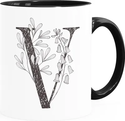 Produktbild von Kaffeetasse Monogramm Initiale Geschenk-Motiv Tasse personalisierte Namenstasse personalisierte Geschenke SpecialMe® V Inner-Schwarz Keramik-Tasse