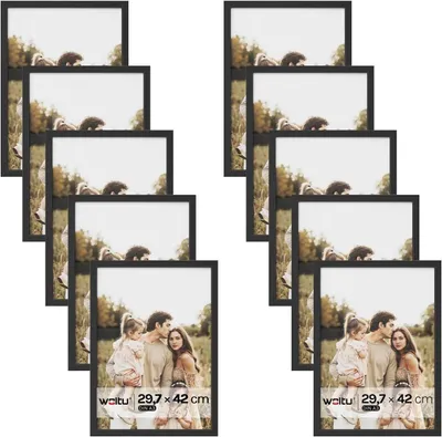 Produktbild von 10-teiliges Fotorahmen-Set mit Passepartout | Schwarz | 29,7 x 42 cm
