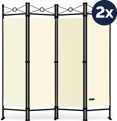 Produktbild von DEUBA® 2er Set Trennwand 180x160cm 4 teilig Blickdicht Freistehend Faltbar Stabil Wohnzimmer Schlafzimmer Büro Raumteiler Spanische Wand Paravent Creme