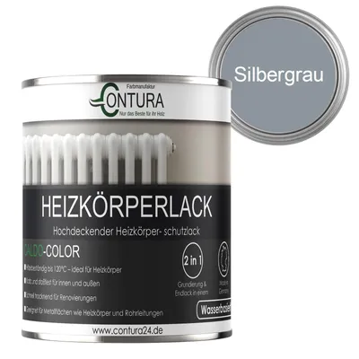 Produktbild von Contura 750ml Heizkörperlack Seidenmatt Heizungslack Heizkörperfarbe Heizung Farbe Radiator Metalllack - Silbergrau RAL 7001