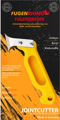 A product shot of a yellow joint cutter tool with text and branding.