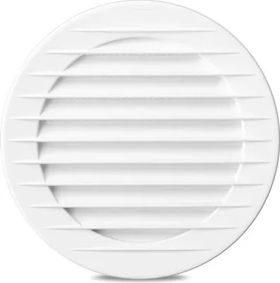 A white circular vent cover with horizontal slats.