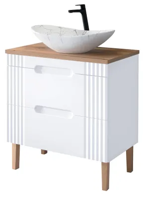 Zdjęcie produktu dla Zestaw Łazienkowy 80 Cm Biały Z Umywalką Nablatową I Blatem Dąb  Evoke