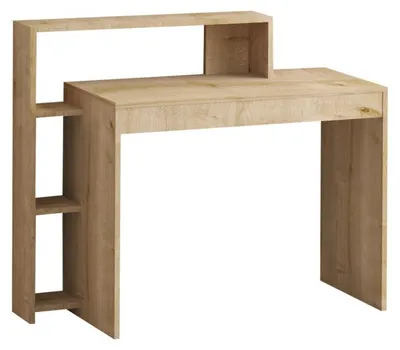 Image de Bureau en bois MDF mélaminéReproduction chêne - 95 x 117 x 45 cm - Rangements intégrés