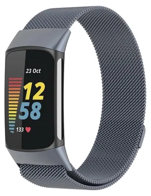 Produktbild von Für Fitbit Charge 6 / 5 Metall Stahl Mesh Armband mit Magnetverschluss Grau