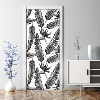 Produktbild von Dekorative Abnehmbarer Wandsticker Türtapete selbstklebend Klebefolie Tropisch Palmblatt 77 x 200 cm